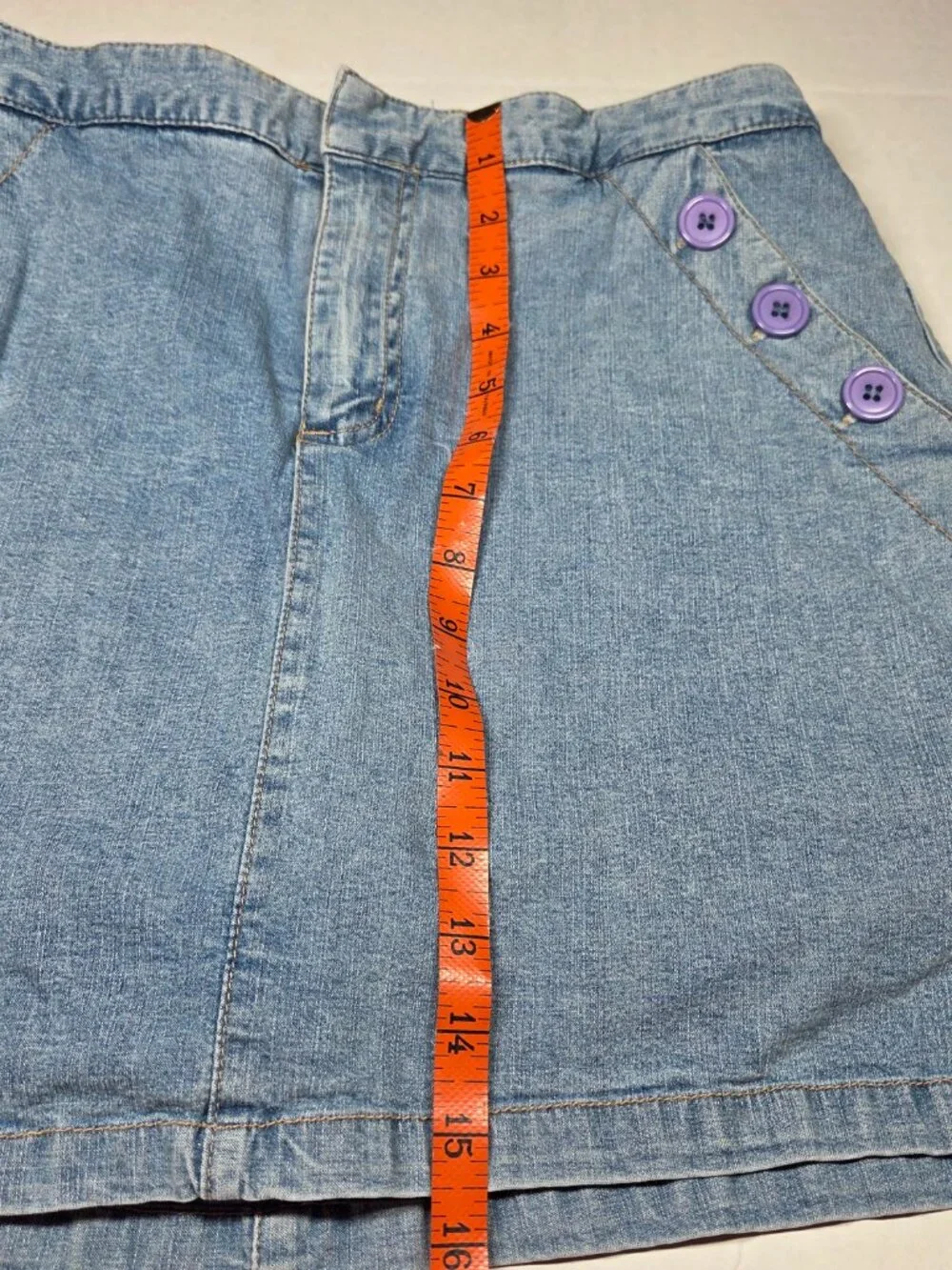 Crazy Horse Womens Mini Skort Petite 12 Blue Denim Stretch‎ Button Zip Vintage